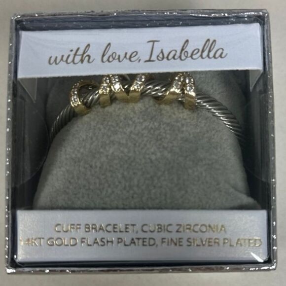 Isabella Twisting Cable Cord Cuff Bracelet Silver 14KT Gold Rhinestones - Picture 6 of 6